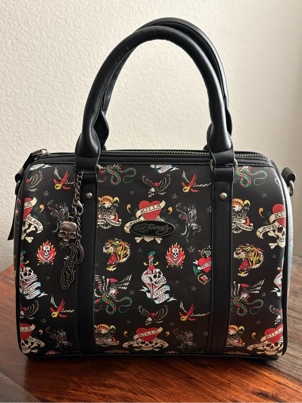 Ed Hardy Tattoo Print Satchel Handbag